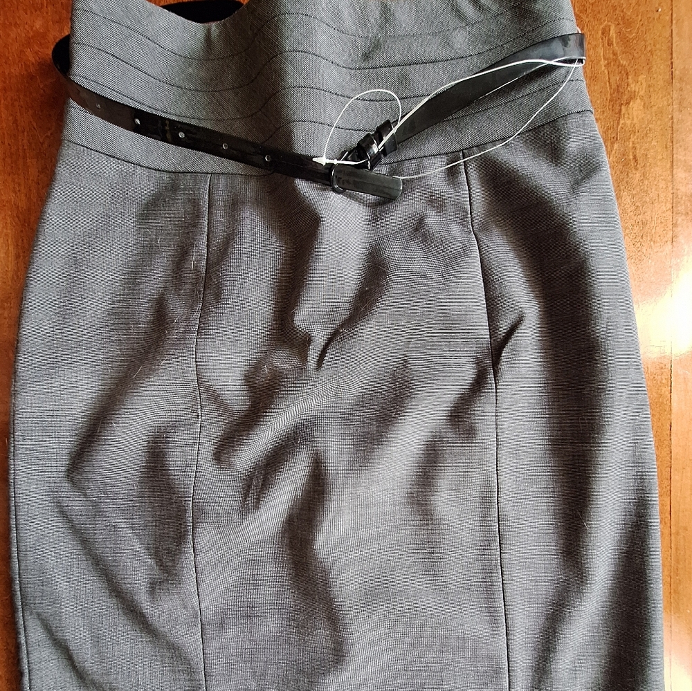 Elegant Gray Pencil Skirt with Belt Size 4